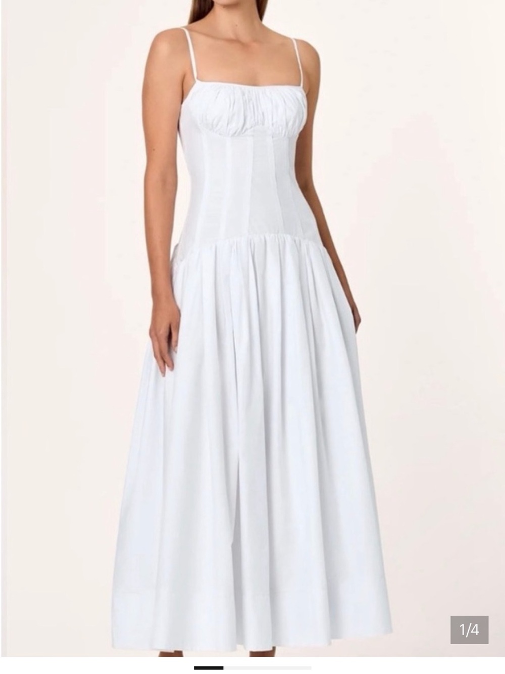 NICHOLAS White Ruched Bodice Midi Dress